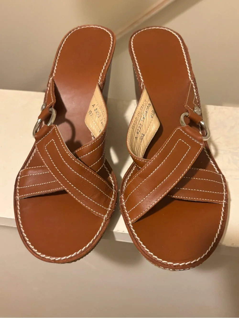 Coach Brown Leather Crisscross Platform Slides